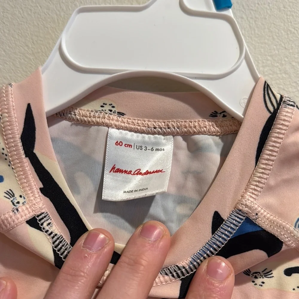 Hanna Anderson Pink and Blue Rashguard Swim Top Only with Whale Print 3-6 Months